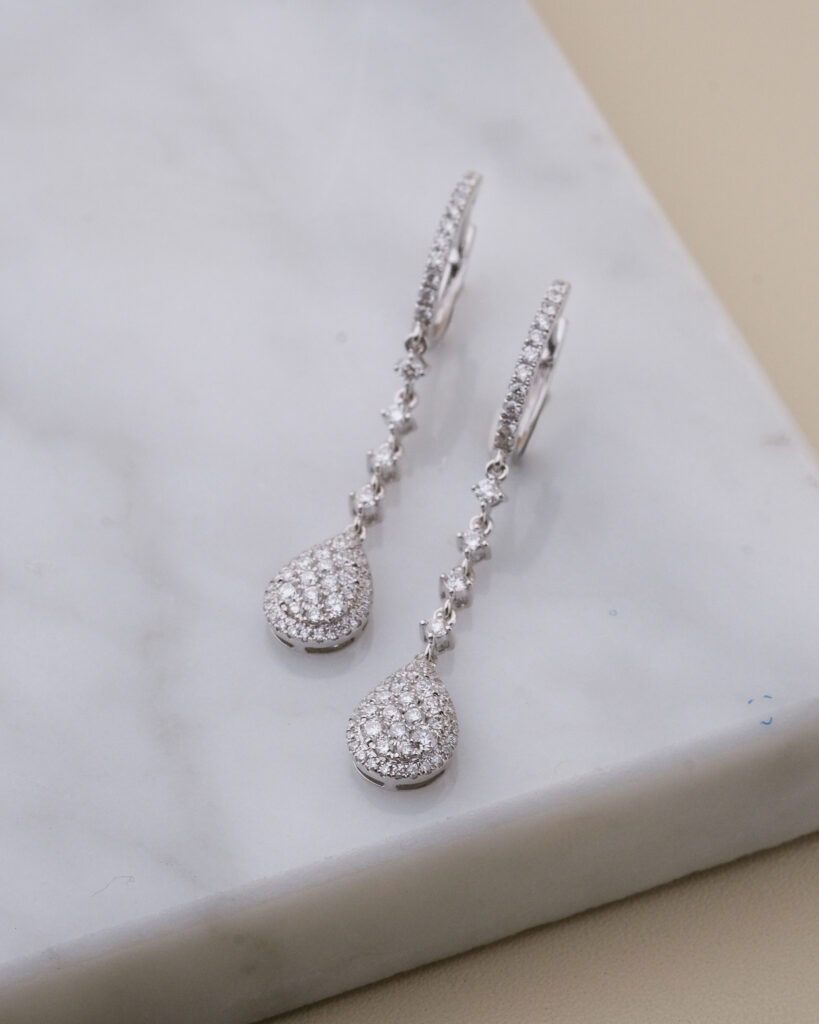 Drop Style Earrings with Pear Cluster