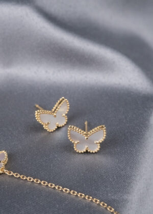Elegant Butterfly Gold Mother of Pearl Stud Earrings