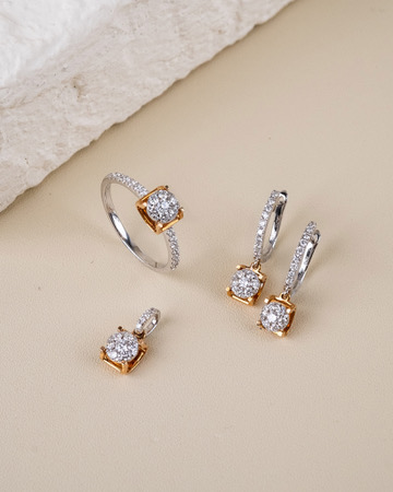 Elegant Two Tone Diamond Jewelry Set