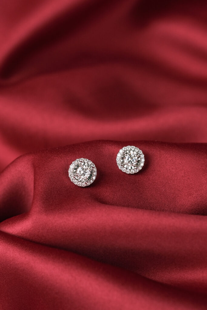 Classic Round Halo Diamond Stud Earrings