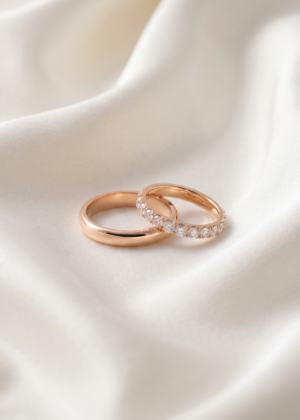 Elegant Rose Gold Wedding Band Set with Diamond Eternity Ring