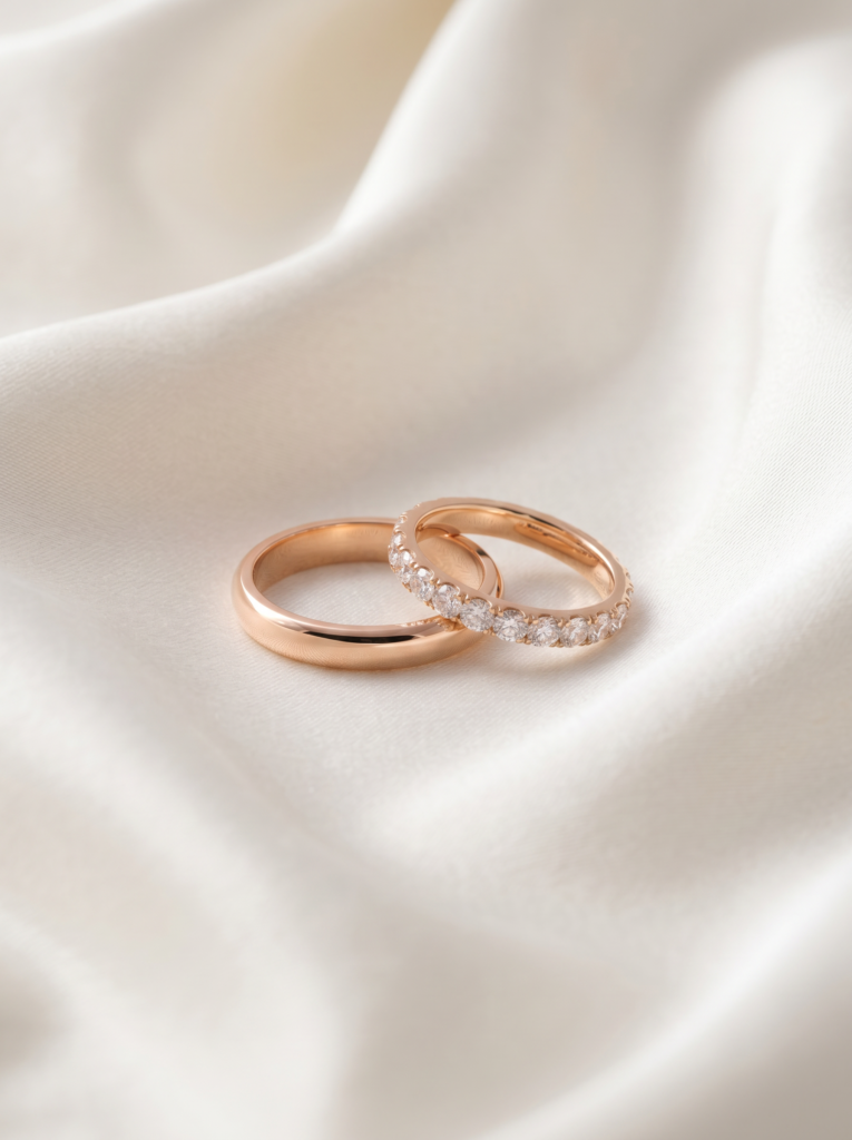 Elegant Rose Gold Wedding Band Set with Diamond Eternity Ring