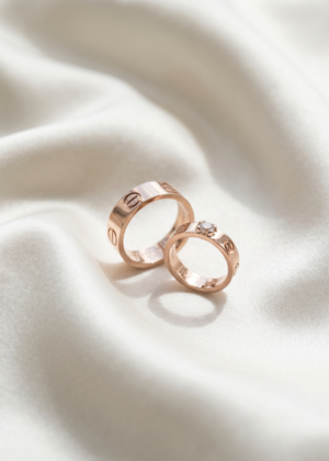 Rose Gold Screw Motif Diamond Wedding Ring