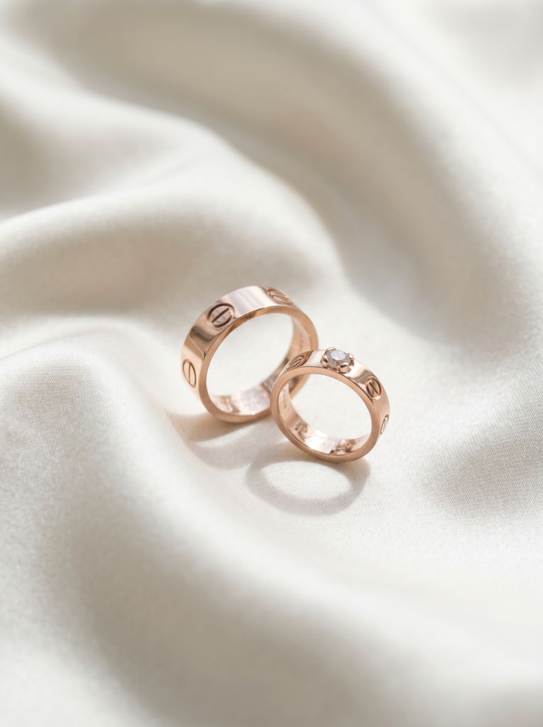 Rose Gold Screw Motif Diamond Wedding Ring