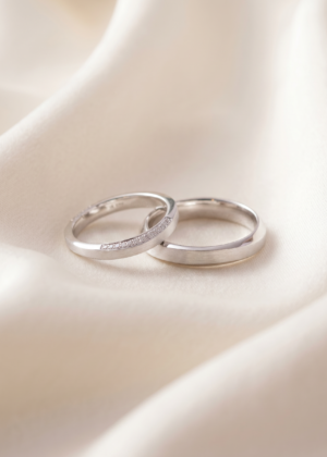 Timeless White Gold Couple Bands with Pavé Diamonds