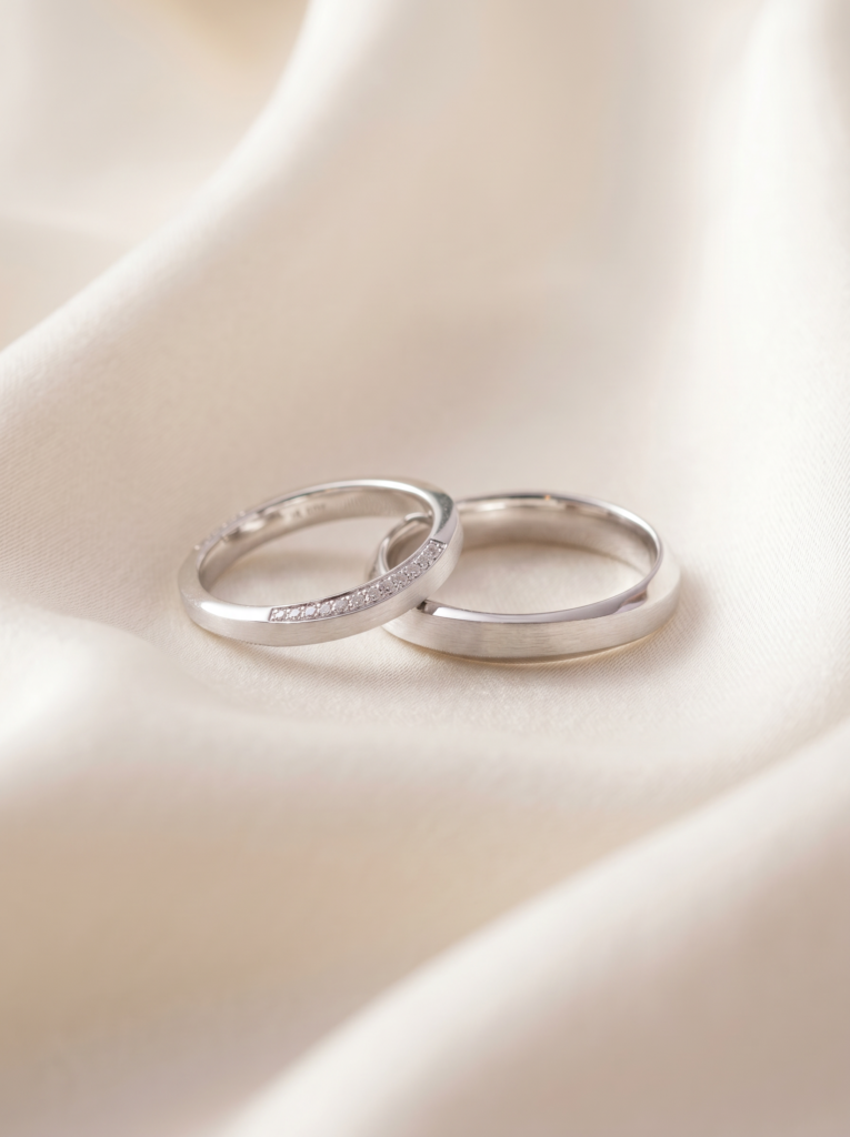 Timeless White Gold Couple Bands with Pavé Diamonds